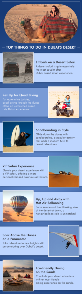 Top things to do in Dubai's desert infographic