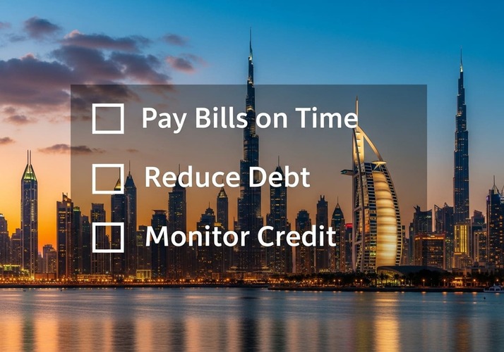 Checklist of tips for expats in Dubai to improve credit score before buying property.