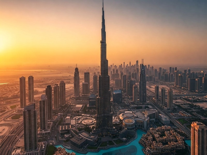 Dubai skyline view showing thriving real estate market with modern skyscrapers and investment potential.