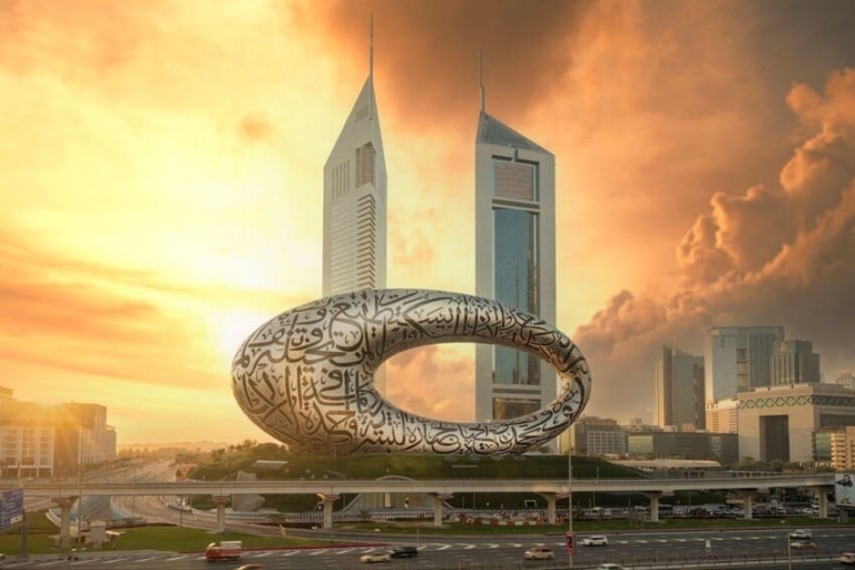 Sunset view of the Museum of the Future’s torus exterior.