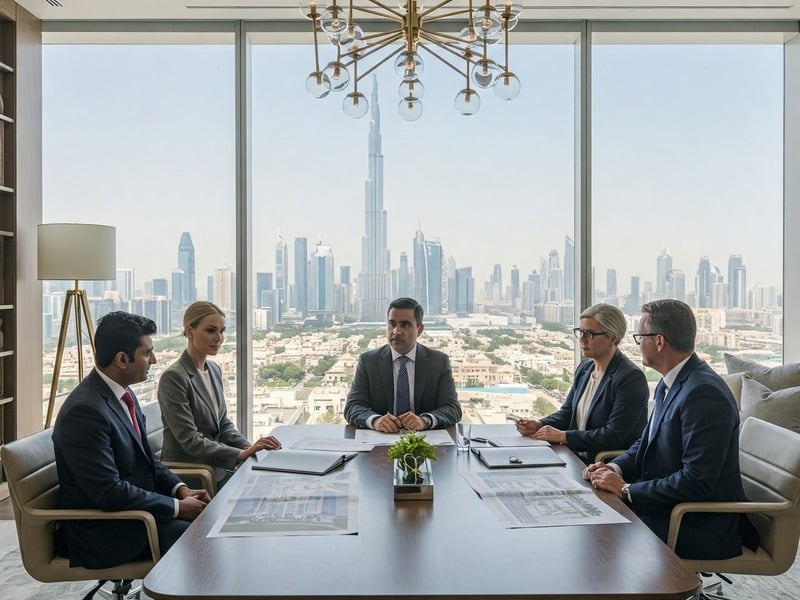 Overseas investors discussing property management in Dubai