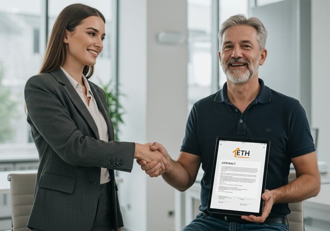 Buyer and agent closing crypto-based property deal in Dubai