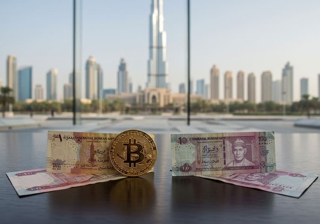 Digital currency and AED near Dubai government building