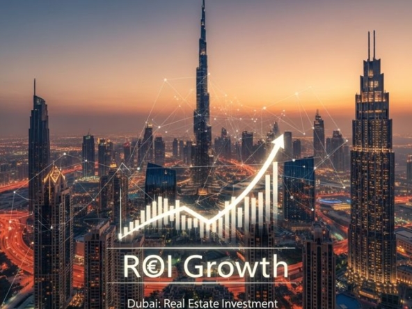 High-rise Dubai skyline symbolizing real estate investment and ROI growth.