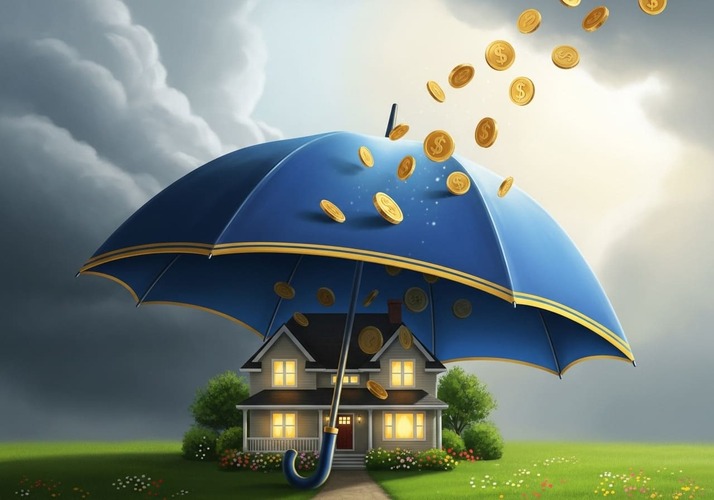 House under umbrella highlighting cost protection and insurance