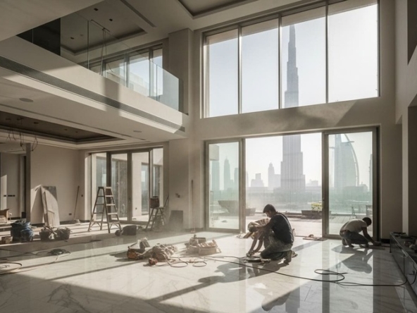 Luxury villa renovation in Dubai with modern upgrades and Burj Khalifa view