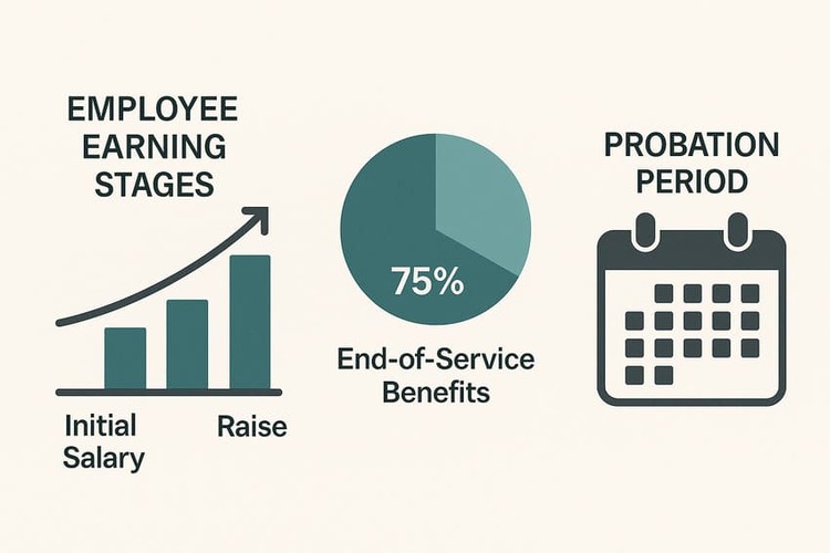 Visual explanation of UAE gratuity updates and probation rules for 2025.