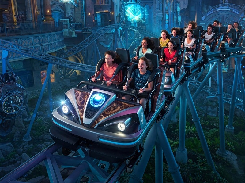 Family enjoying a roller coaster at IMG theme park Dubai